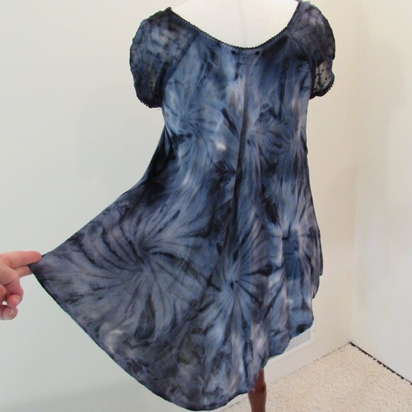 Pacific Batik Collection Tunic Top Free Size Blue Black Tie Dye Embroidered - Picture 11 of 15